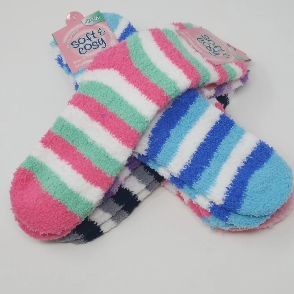 6 x Women Extra Soft Fuzzy Striped Mid-Calf Socks